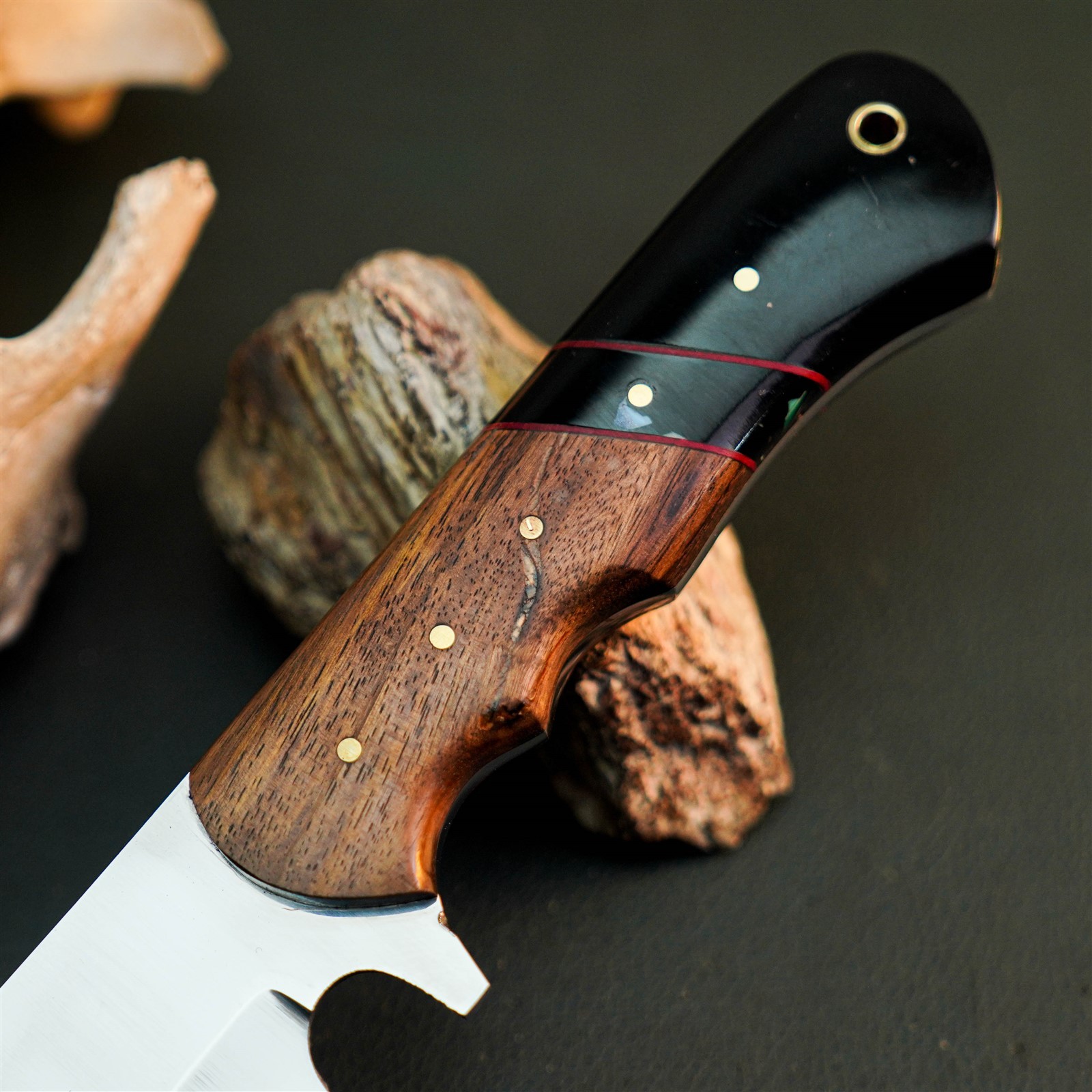 9.6″ Hunting EDC Stainless Knife Handmade Full Tang Wood Handle + Sheath