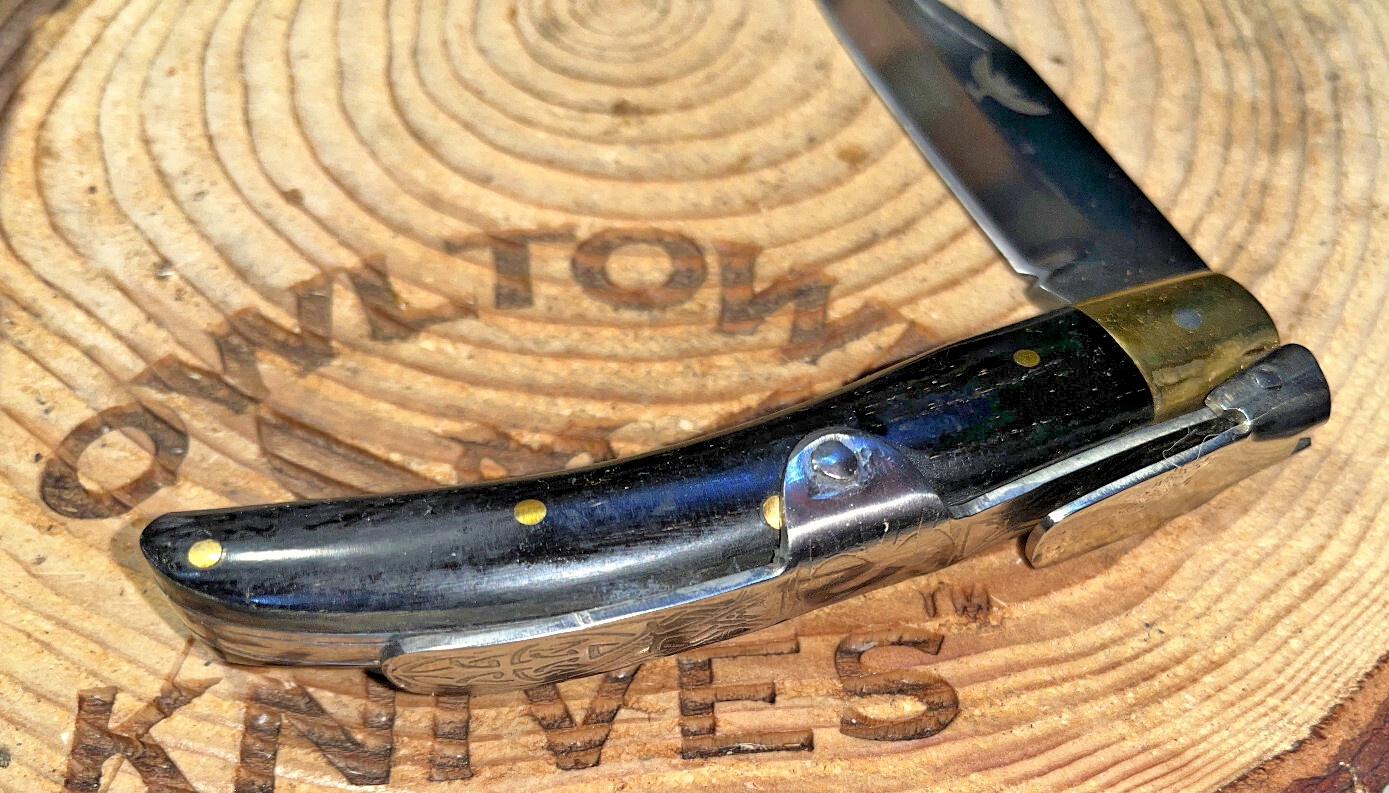 NEW NAVAJA RING PULL BLACK Steel POCKET KNIFE, BULL HORN Okapi Style