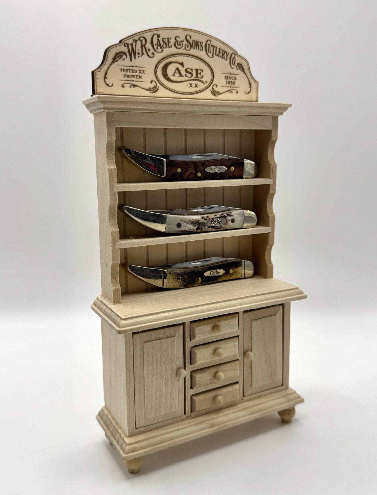Custom Mini Case Inspired Pocket Knife Display Cabinet Wood Shelf Stand Decor