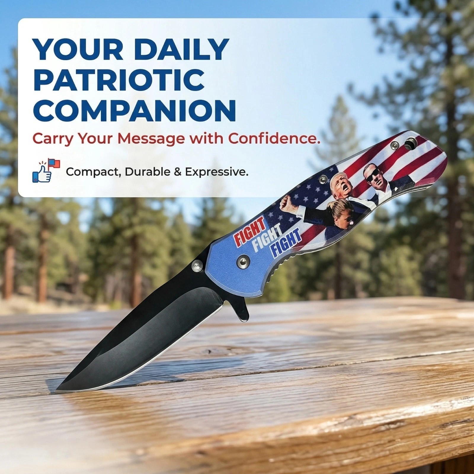 Trump 2024 Fight Spring Assisted Stainless Steel pocket knife with Belt Clip