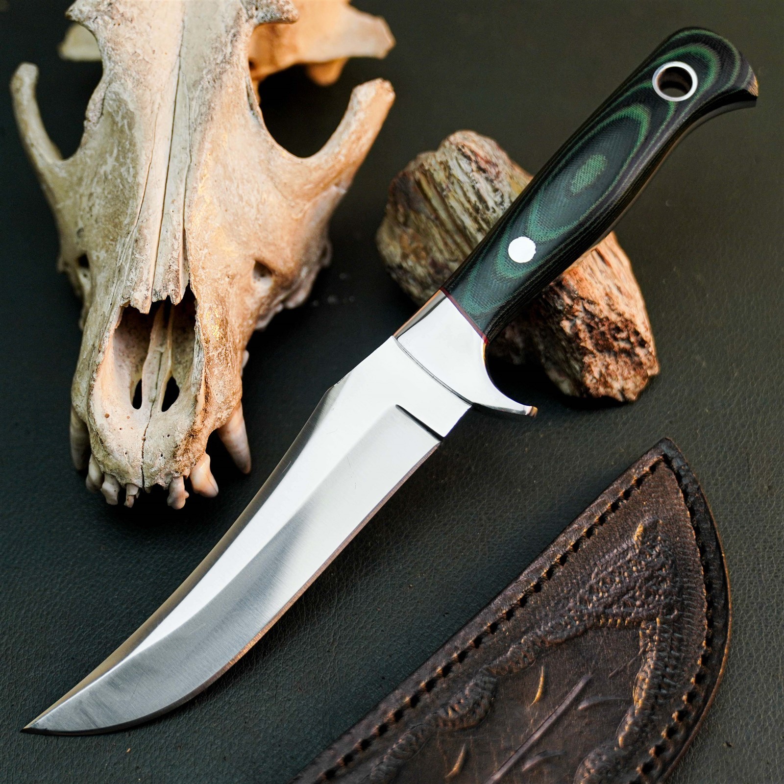 9.4″ Hunting EDC Stainless Knife Handmade Full Tang Micarta Handle + Sheath