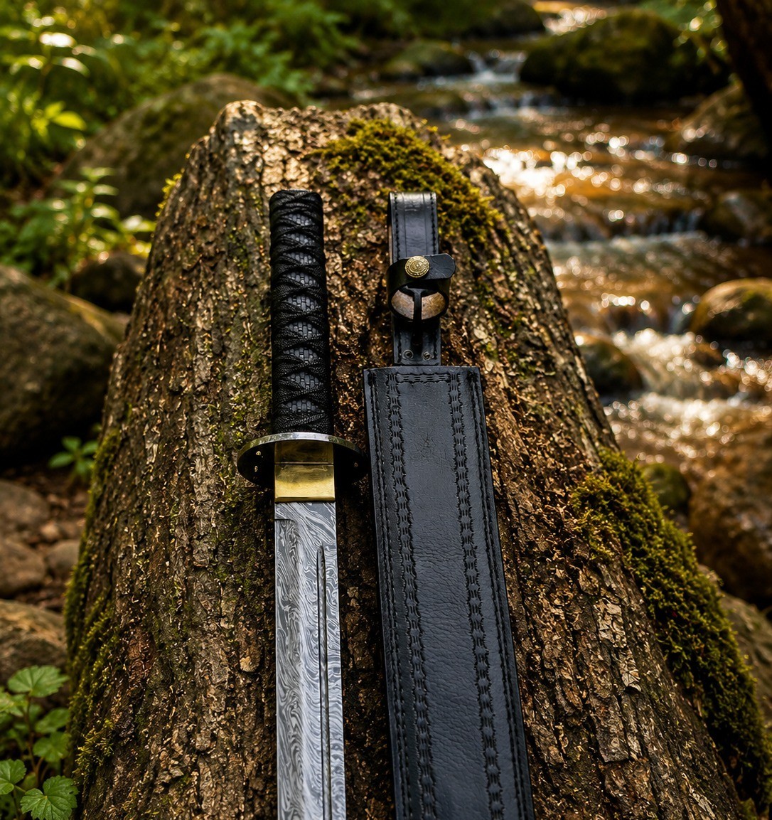 HANDMADE JAPANESE SAMURAI KATANA SWORD DAMASCUS FOLDED STEEL SHARP FULL TANG