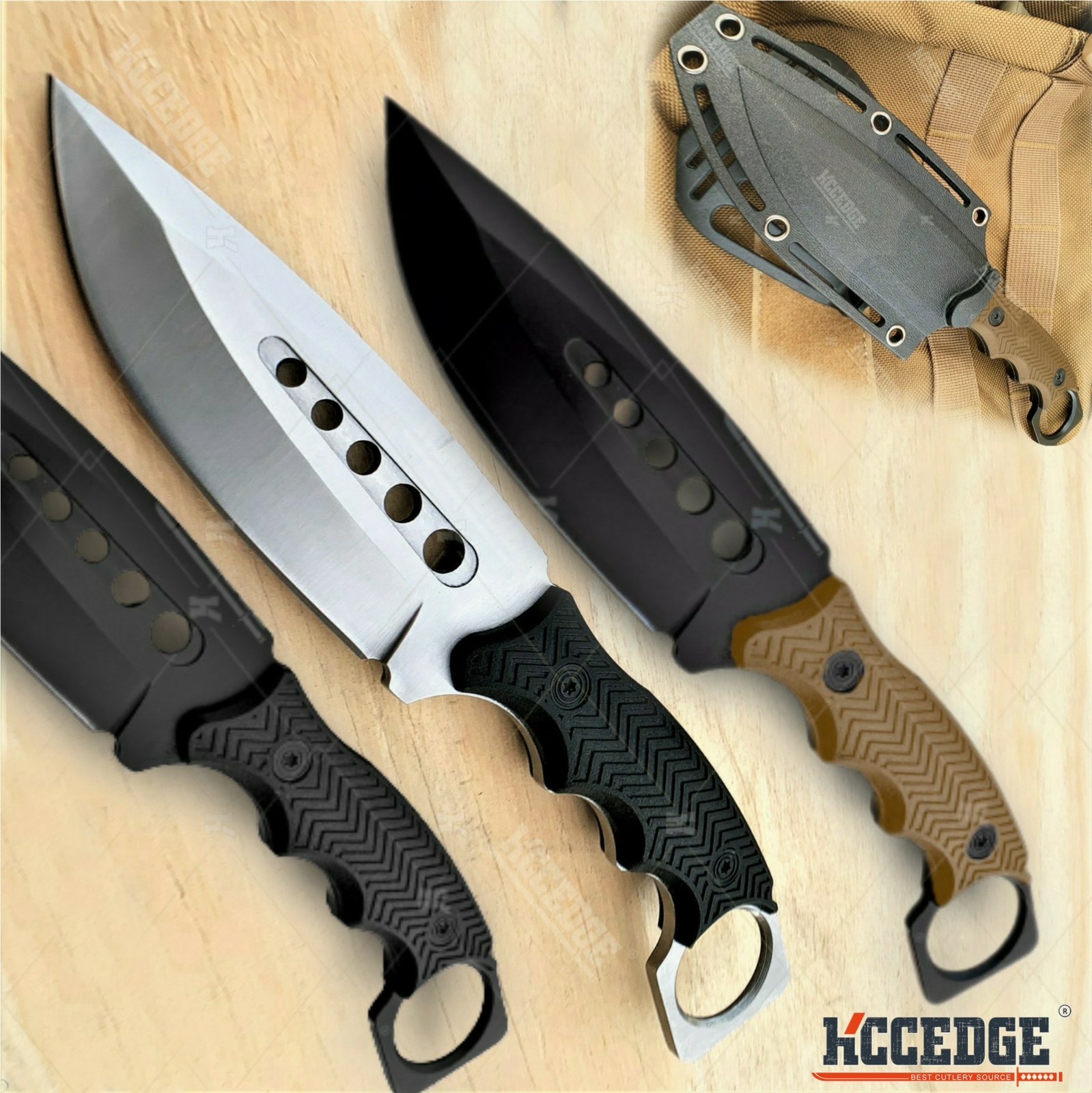 9″ FULL TANG FIXED BLADE KNIFE Kydex Sheath Hunting Knife Drop Point Blade