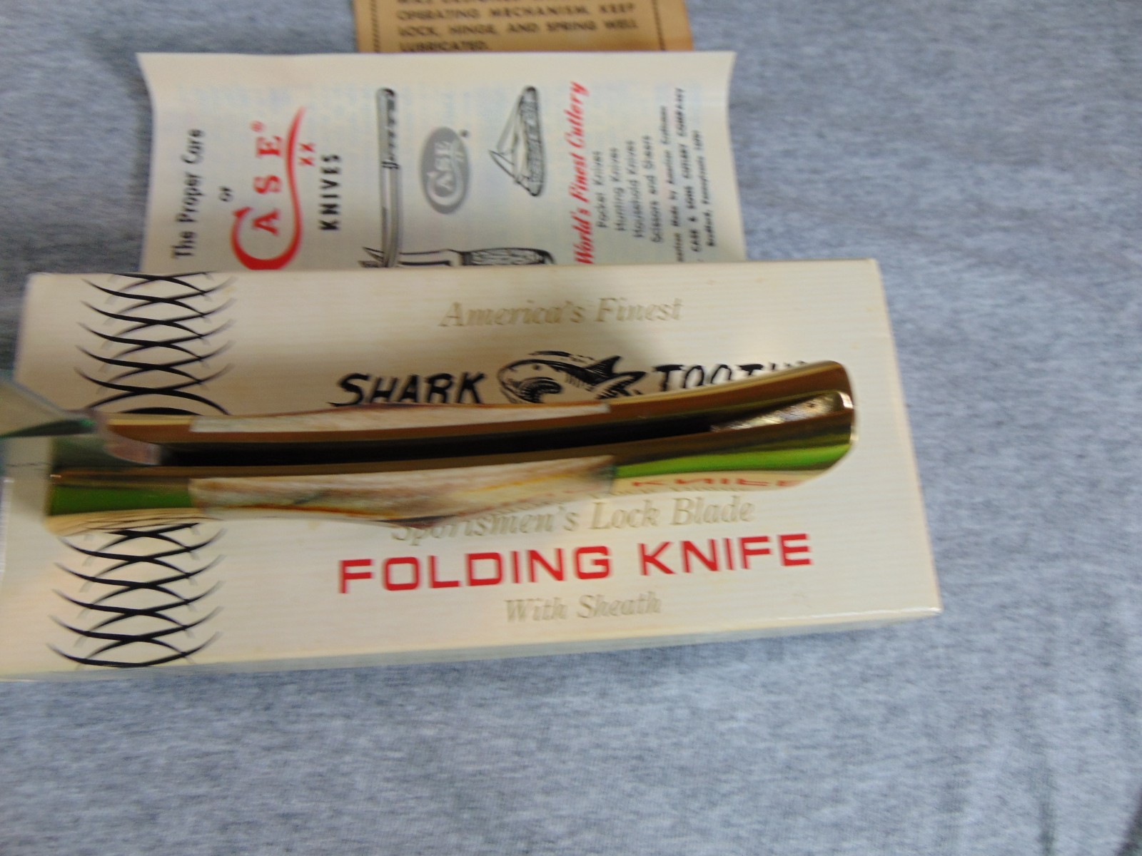 Vintage Case XX Shark Tooth P197 SSP Lock Back Knife Box & Sheath 1980 new