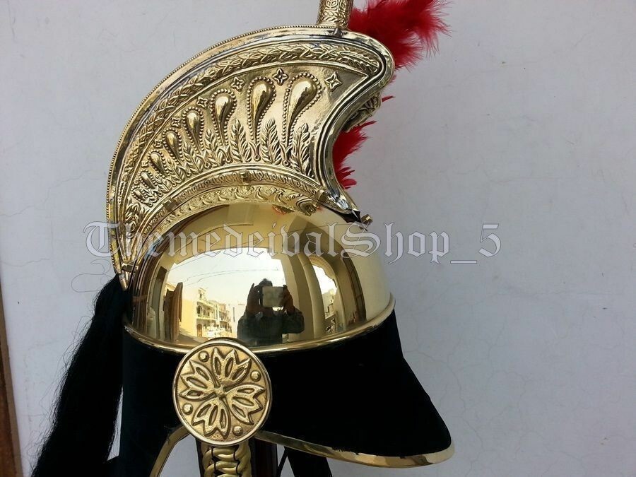 Brass French Cuirassier Officer’s Helmet Napoleon Style Helmet W/ Plume Red Gift