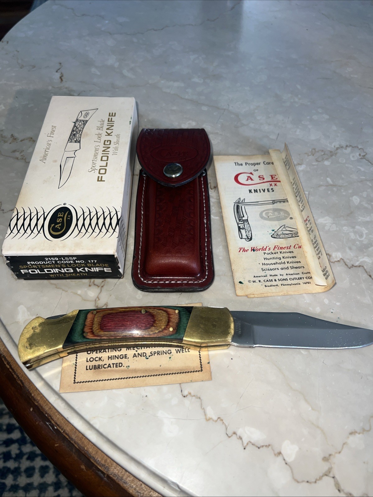 Very Rare Case XX Lock Blade 2159-LSSP Folding Knife, Sheath & Box Number 177