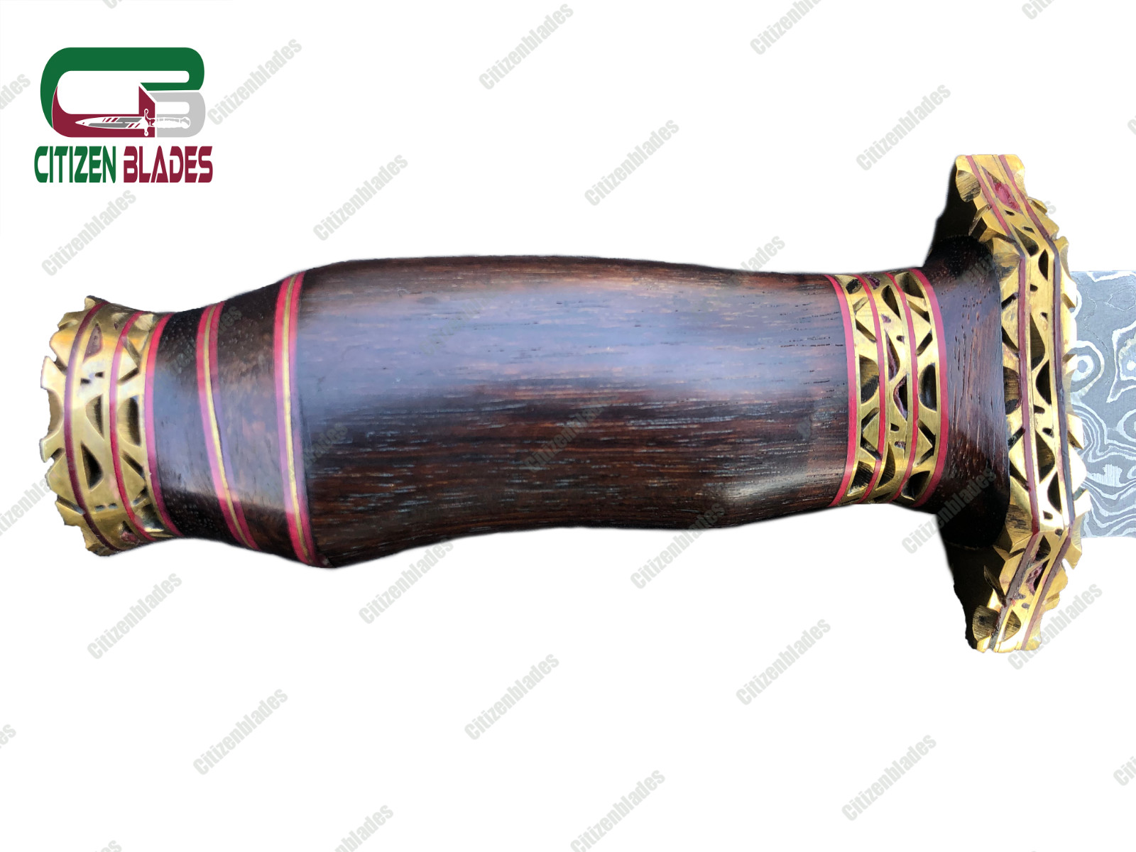 Custom Handmade Damascus steel hunting knife. wooden handle and brass spacer. US