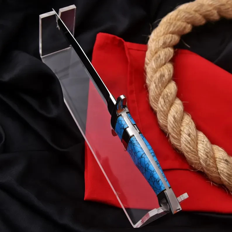 HANDMADE D2 STEEL SUB-HILT KNIFE | BLUE TURQUOISE HANDLE |GENUINE LEATHER SHEATH