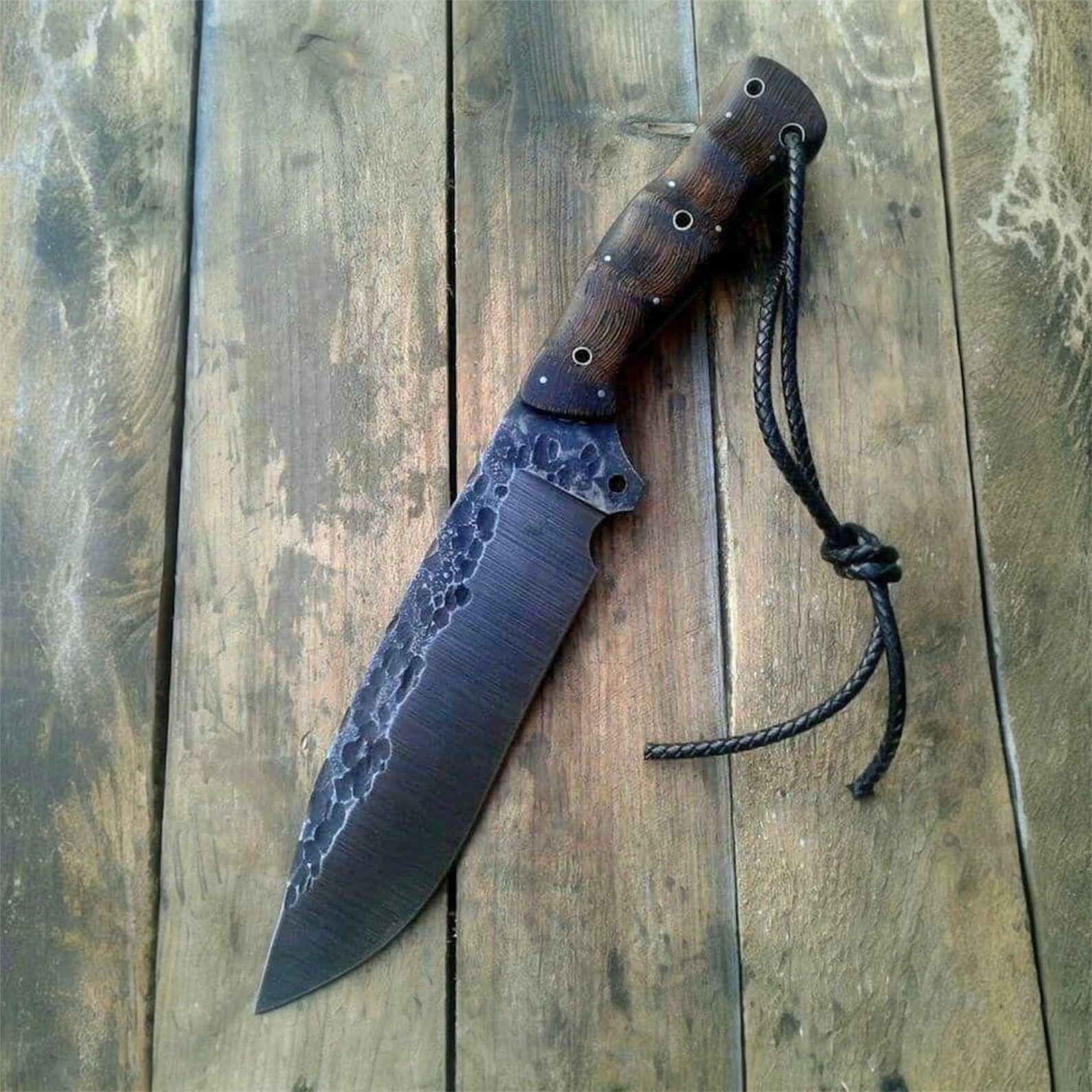 Handmade Carbon Steel Hunting Knife Ash Wood Handle & Leather Sheath For Outdoor