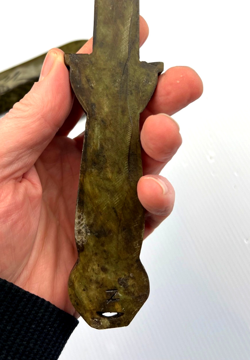 Carved Chinese Jade Double Sword w Sheath Antique Vintage China
