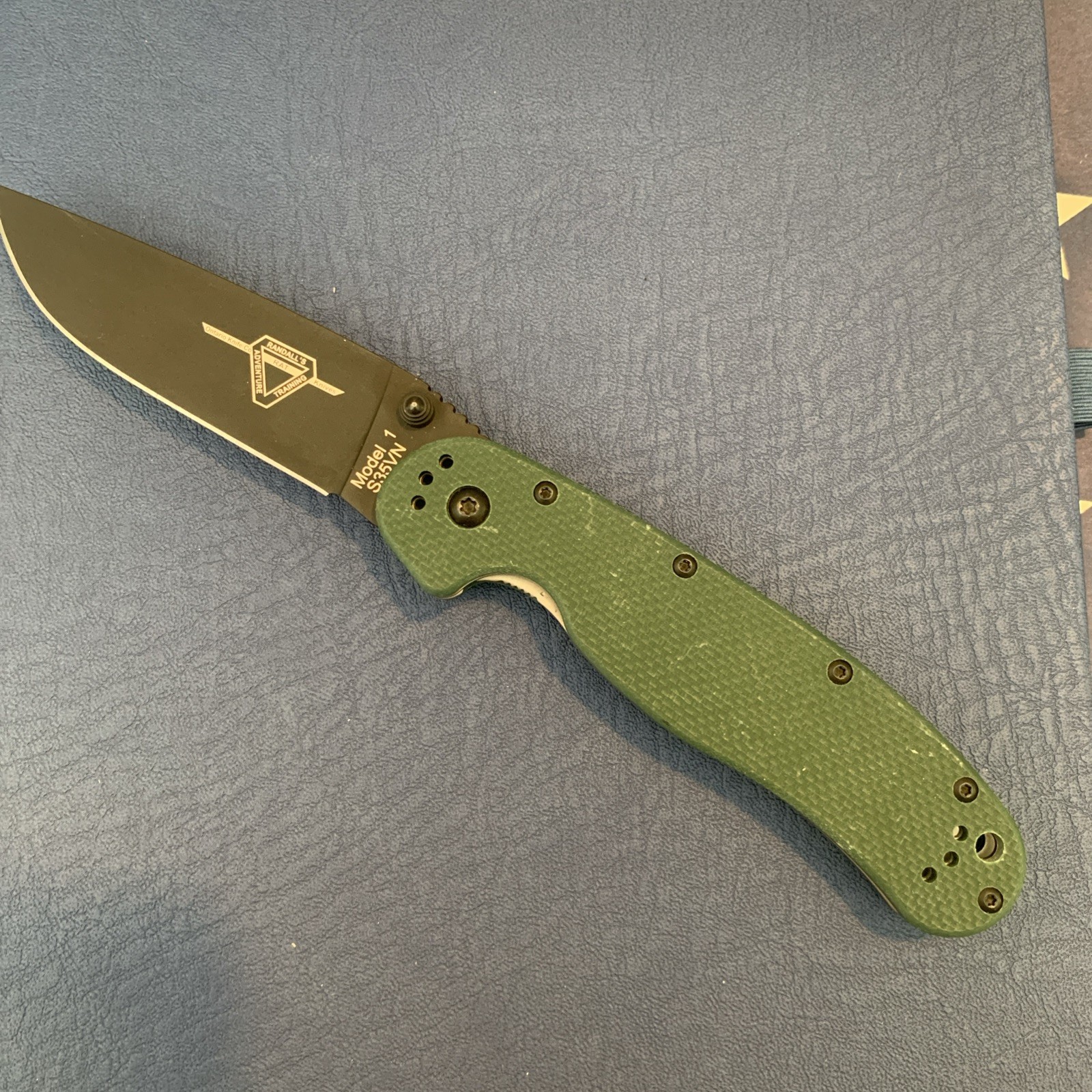 Ontario RAT 1 Folding Knife 3.5″ Black Oxide S35VN Steel Blade Green G10 Handle