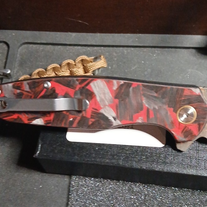 P.C. Damascus Steel Drop Point Plain Manual Liner Carbon Fiber Clip Pocketknife