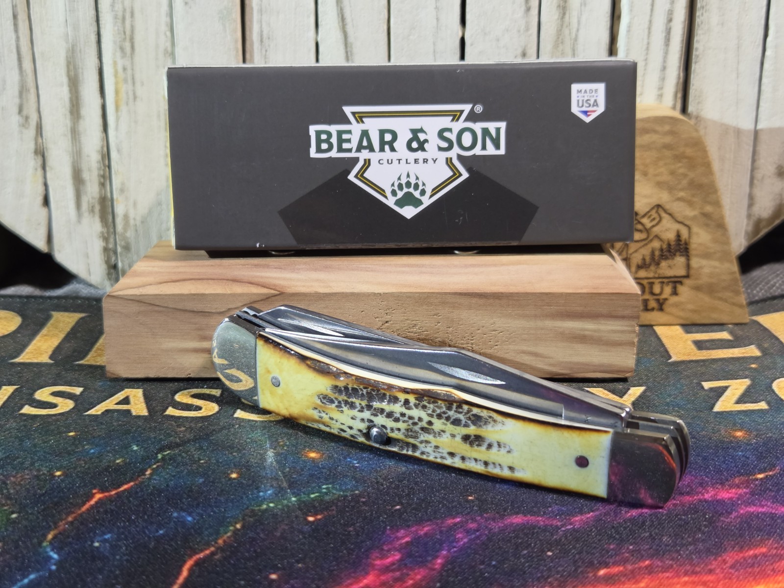 Bear & Son Cutlery USA India Stag Full Size Trapper Knife with Box New
