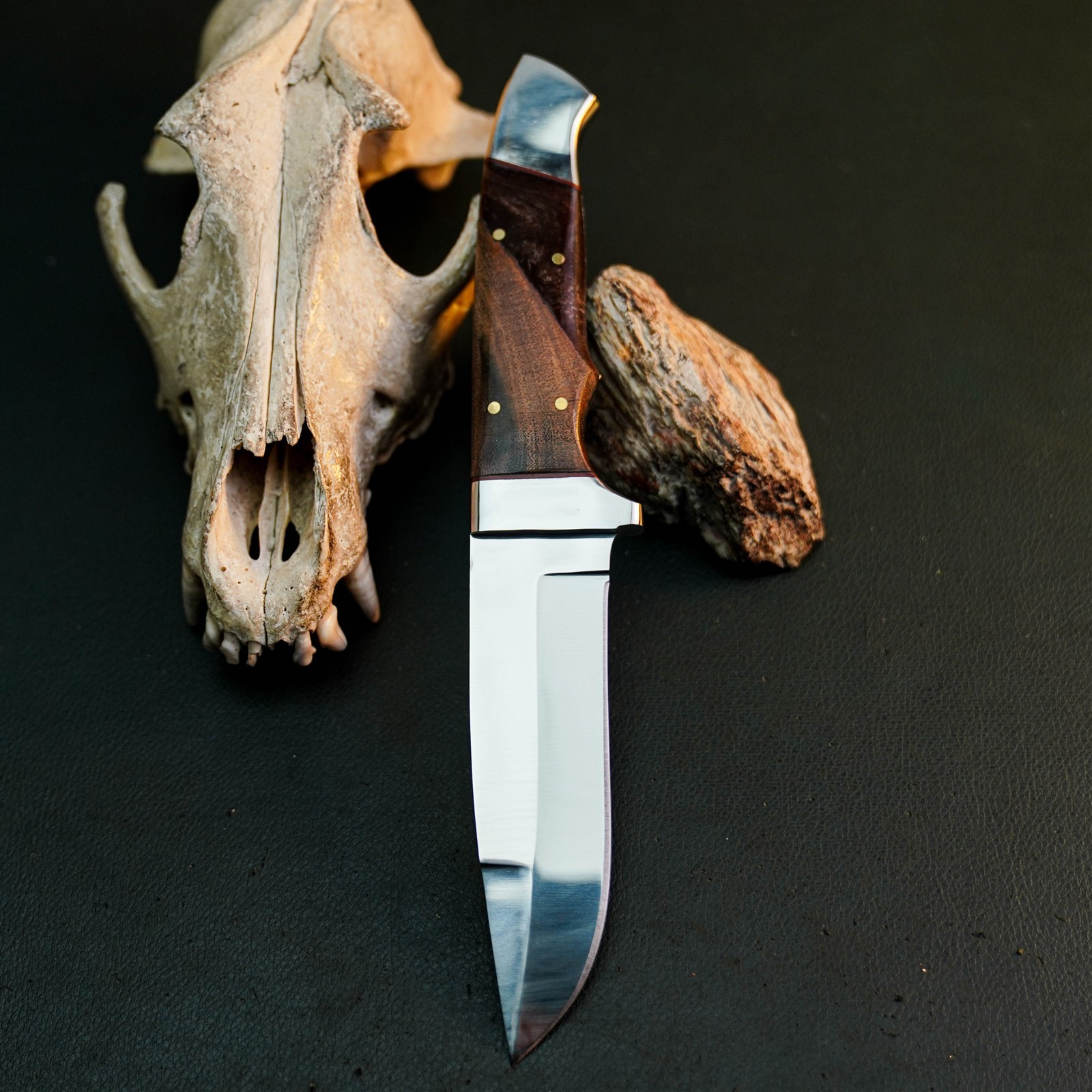 8.8″ Hunting EDC Stainless Knife Handmade Full Tang Wood Handle + Sheath