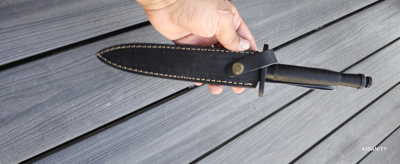 Custom Handmade Fixed Blade Double Edge Knife With Black Leather Sheath