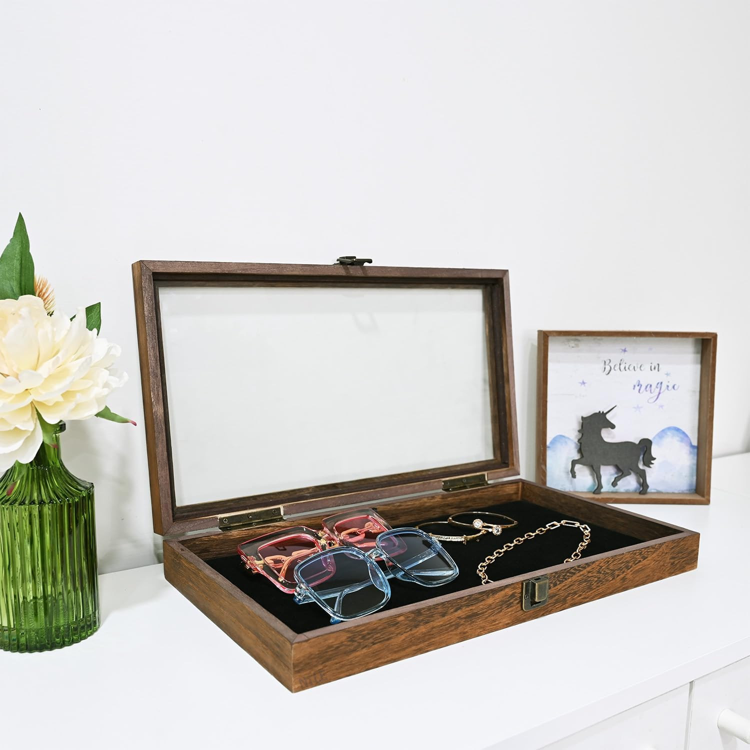 Knife Display Case Wood Gun Challenge Coins Rocks Pistol Watch Glass Shadow Box