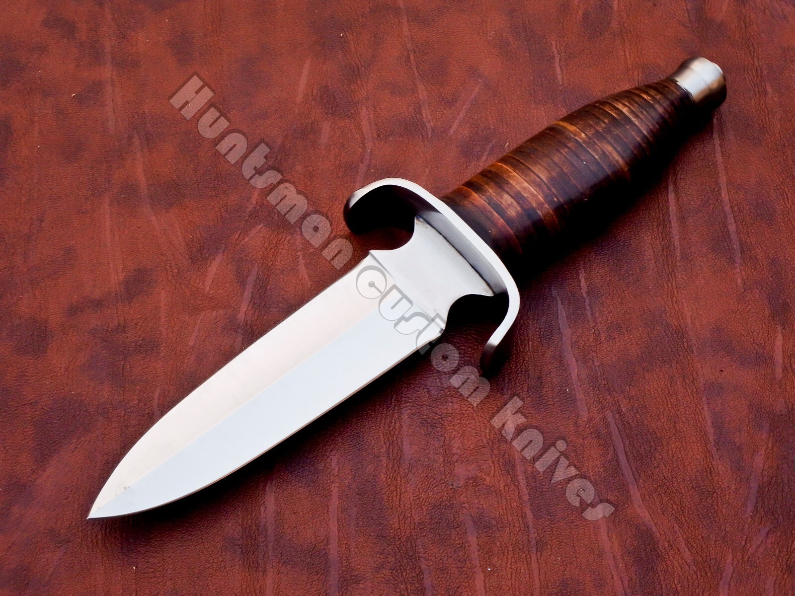 Custom Made Hand Forged Spring steel Personel Dagger with Leather stacked Handle