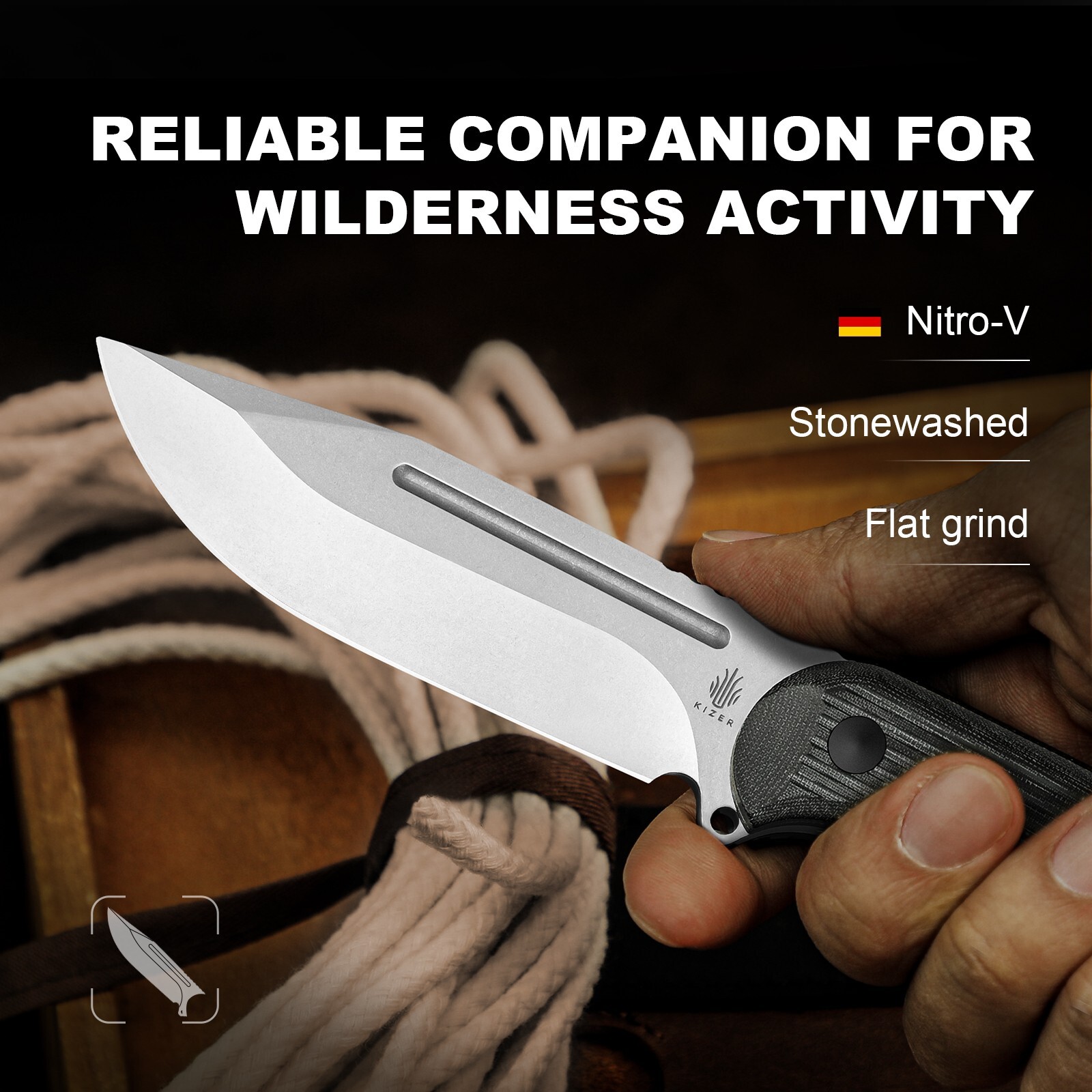 Kizer Ursa Major Clip Point Pocket Fixed Knife Nitro-V Blade G10 Handle+Sheath