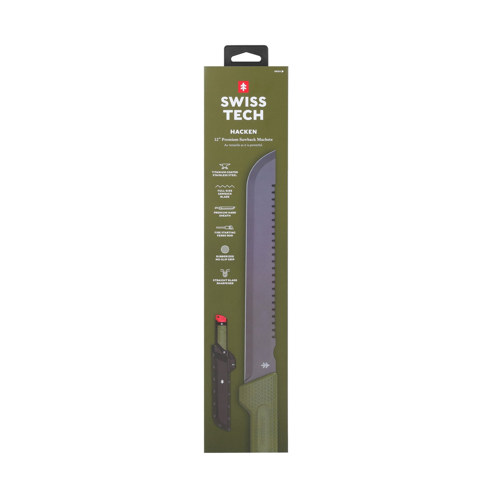 Swiss Tech 18-inch Sawtooth Machete, Titanium-Coated Stainless Steel Blade