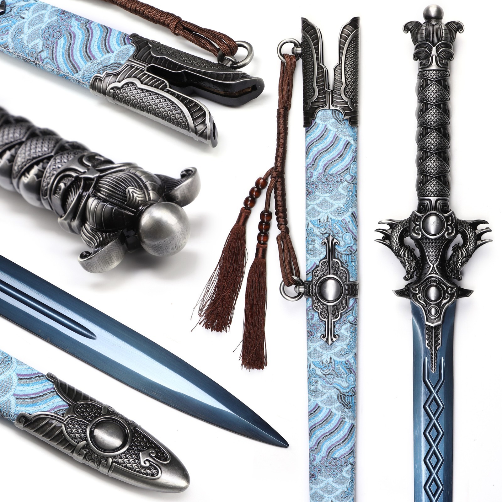 Chinese Straight Sword, Auspicious Cloud Dragon Patterned Scabbard,Handmade