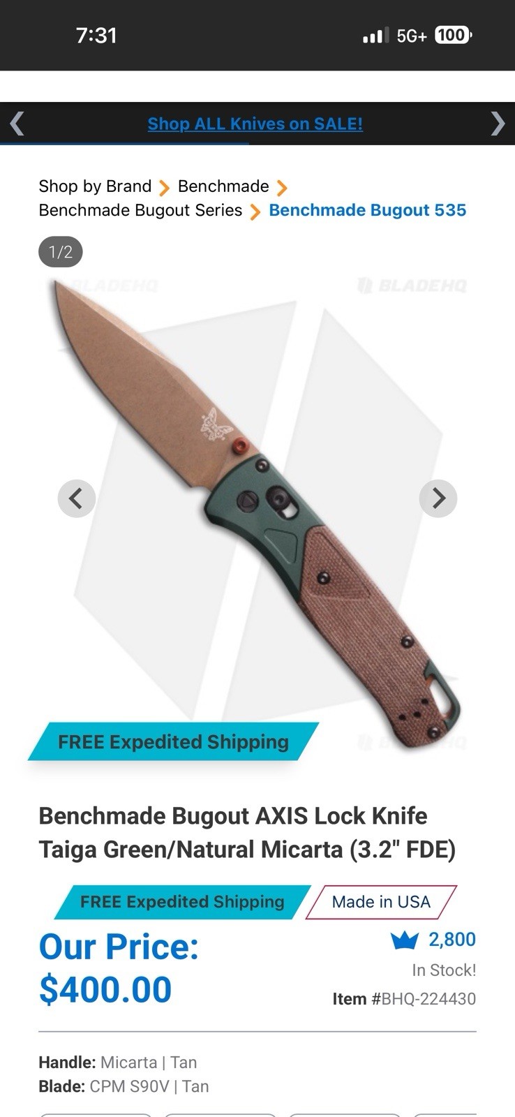 Benchmade Bugout 535FE-2602 2026 Seasonal Drop. Aluminum And Micarta Handle. S90