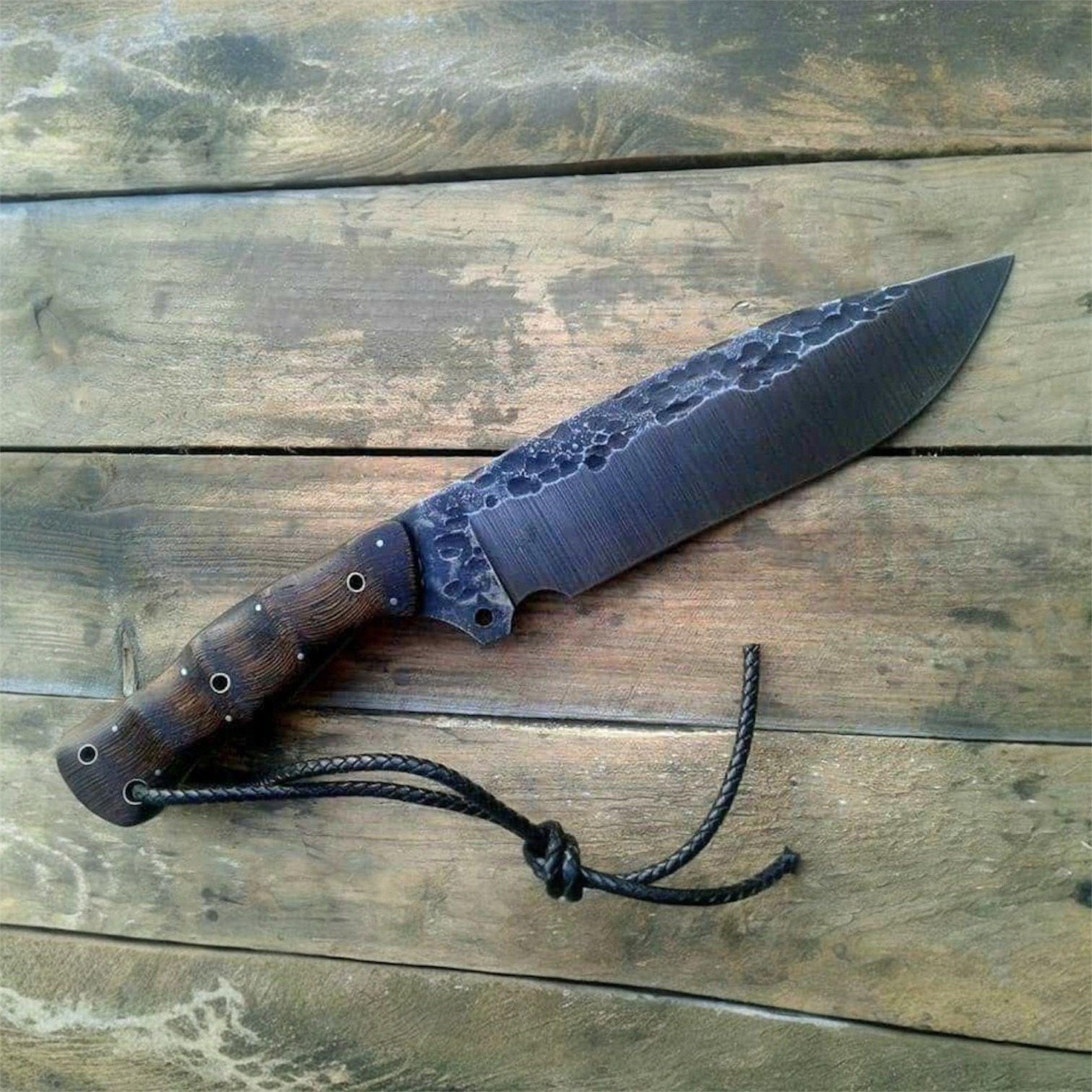 Handmade Carbon Steel Hunting Knife Ash Wood Handle & Leather Sheath For Outdoor