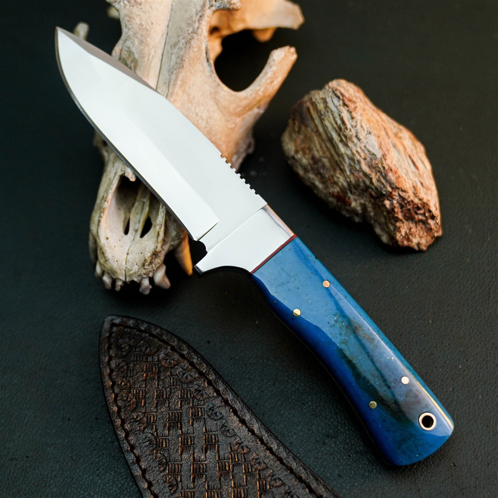 8.4″ Hunting EDC Stainless Knife Handmade Full Tang Resin Handle + Sheath