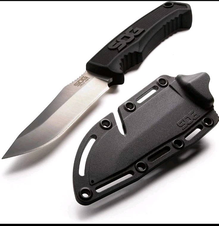 SOG Field Fixed Blade Knife 7Cr17MoV Steel Full Tang w/ Sheath Black TPR 4″