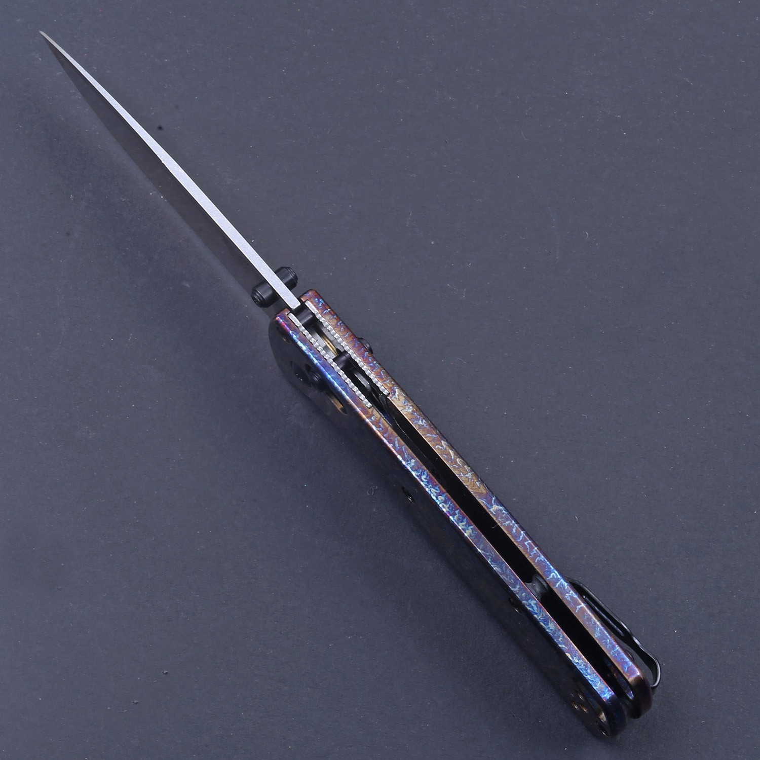 Custom Made Blue Anodized Titanium Handle High Quality Axis Lock Pocket Knife