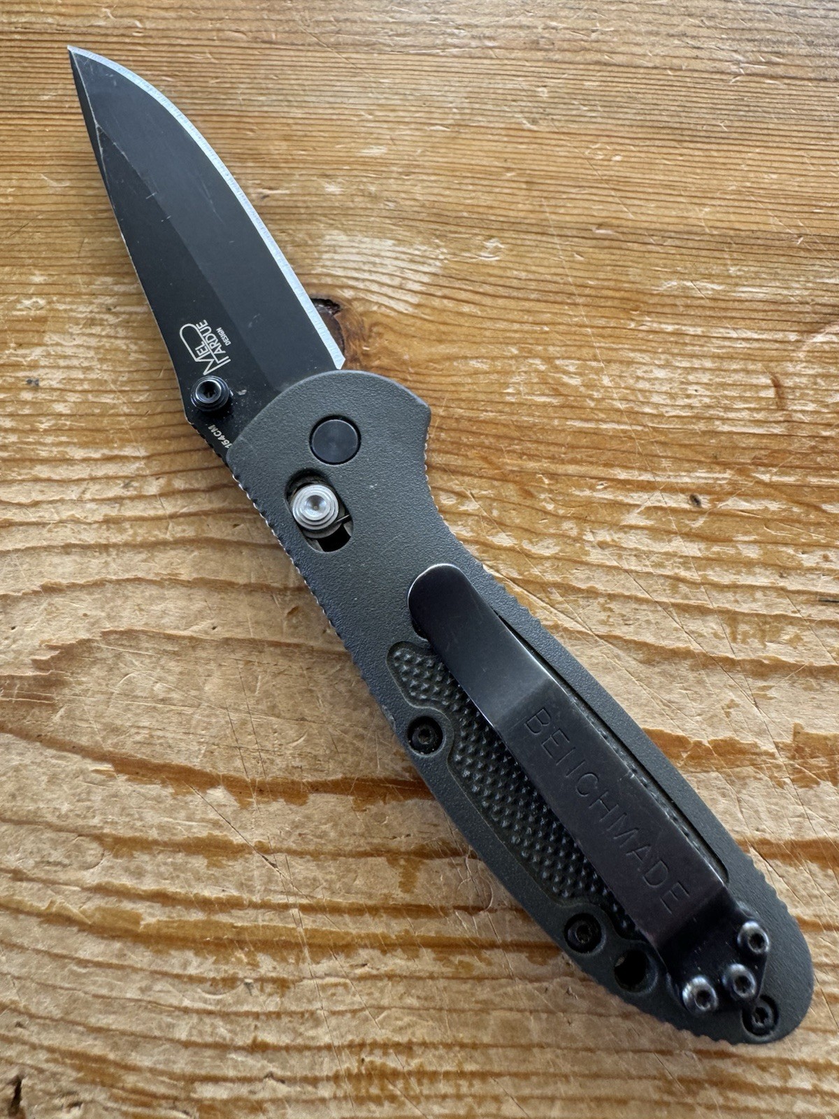 Benchmade Mini Griptilian 556 Mel Pardue 154CM OD Green Handle Knife Plain Edge