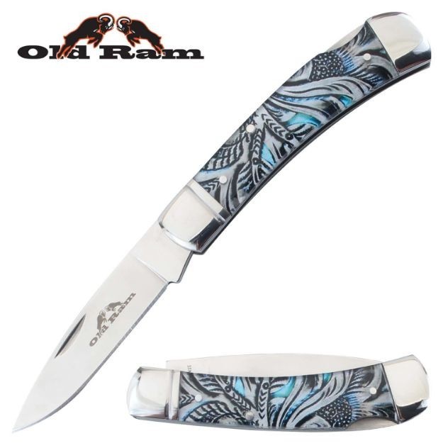 Old Ram Lock Back Manual Folding Knife-Acrylic Handle w/Silver Bolster