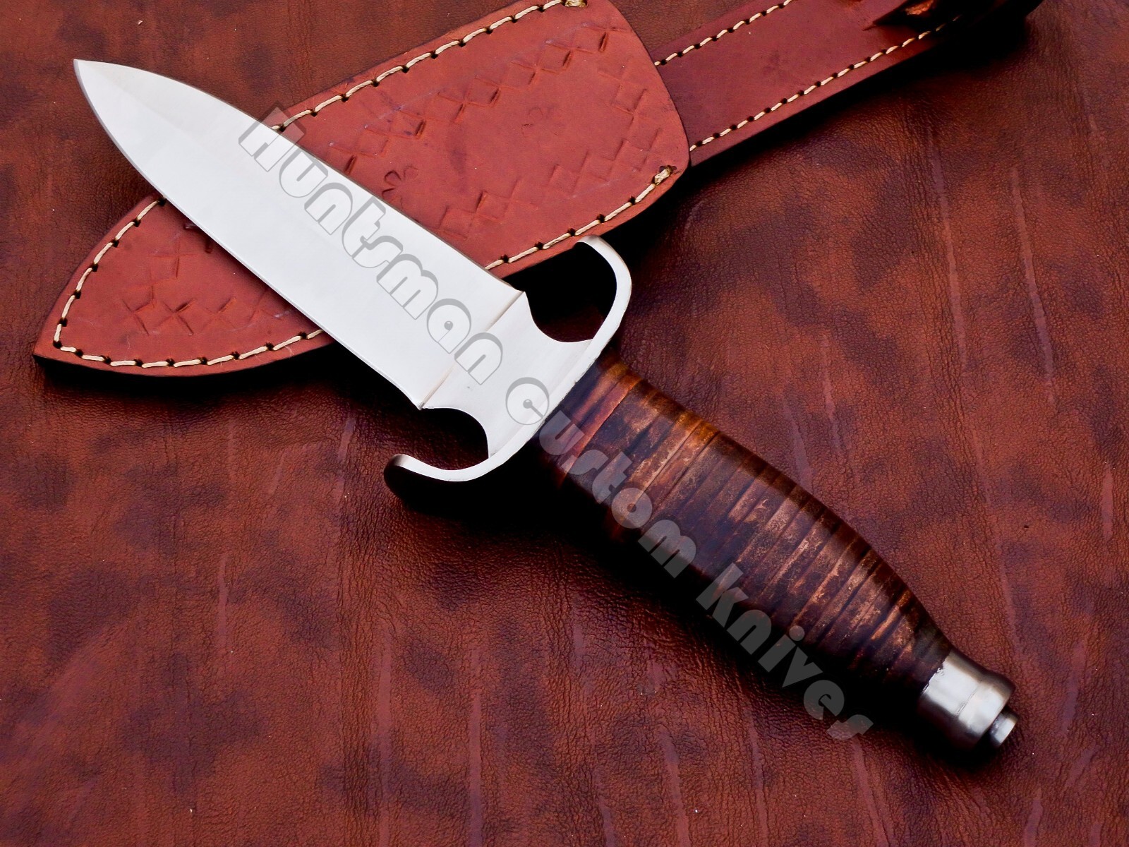 Custom Made Hand Forged Spring steel Personel Dagger with Leather stacked Handle