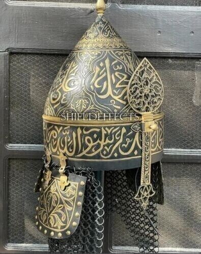 Arabic Calligraphy Helmet Warrior Islamic Helmet Sultan Chain Mail Helmet