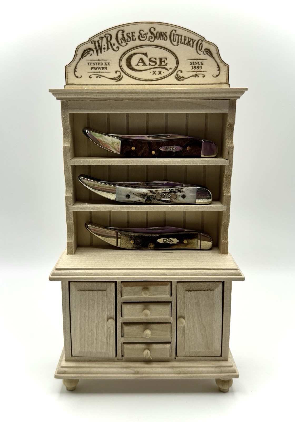 Custom Mini Case Inspired Pocket Knife Display Cabinet Wood Shelf Stand Decor