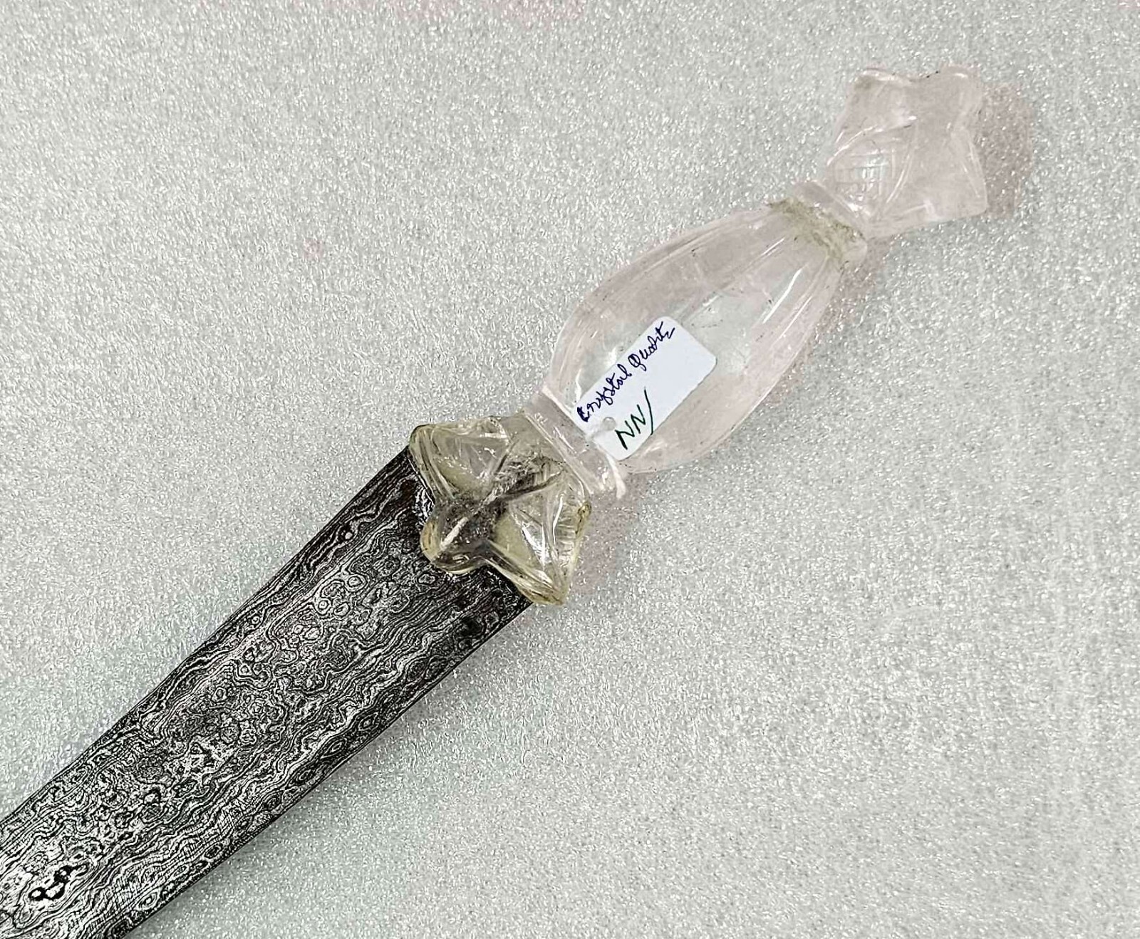 Dagger Gold Koftgari Work Damascus Steel Blade Natural Crystal Stone Handle j446