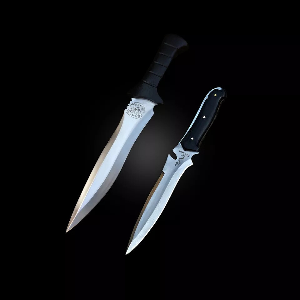 Set of 2-Custom Handmade Spring Steel RE4 Knives With Leather Sheath