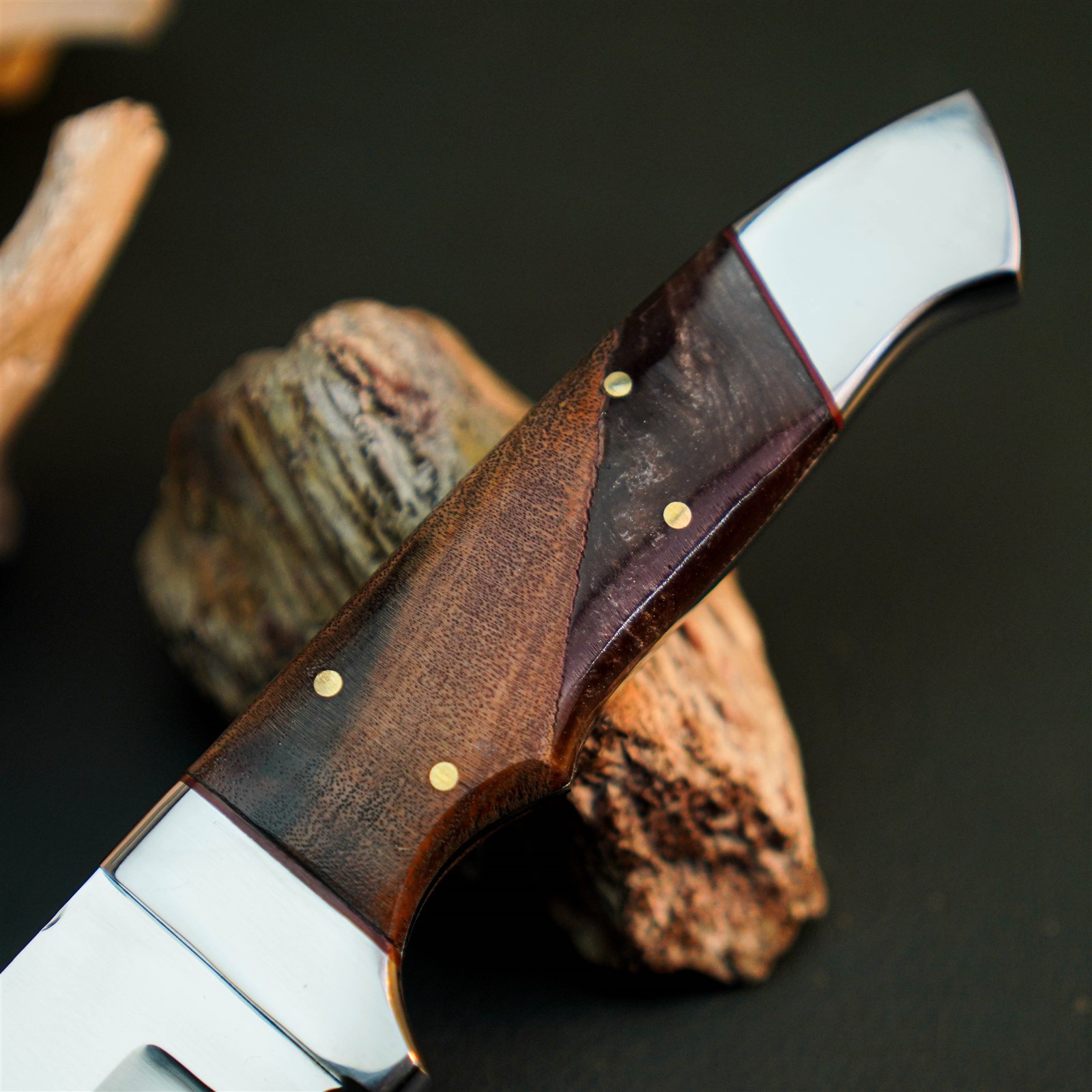 8.8″ Hunting EDC Stainless Knife Handmade Full Tang Wood Handle + Sheath