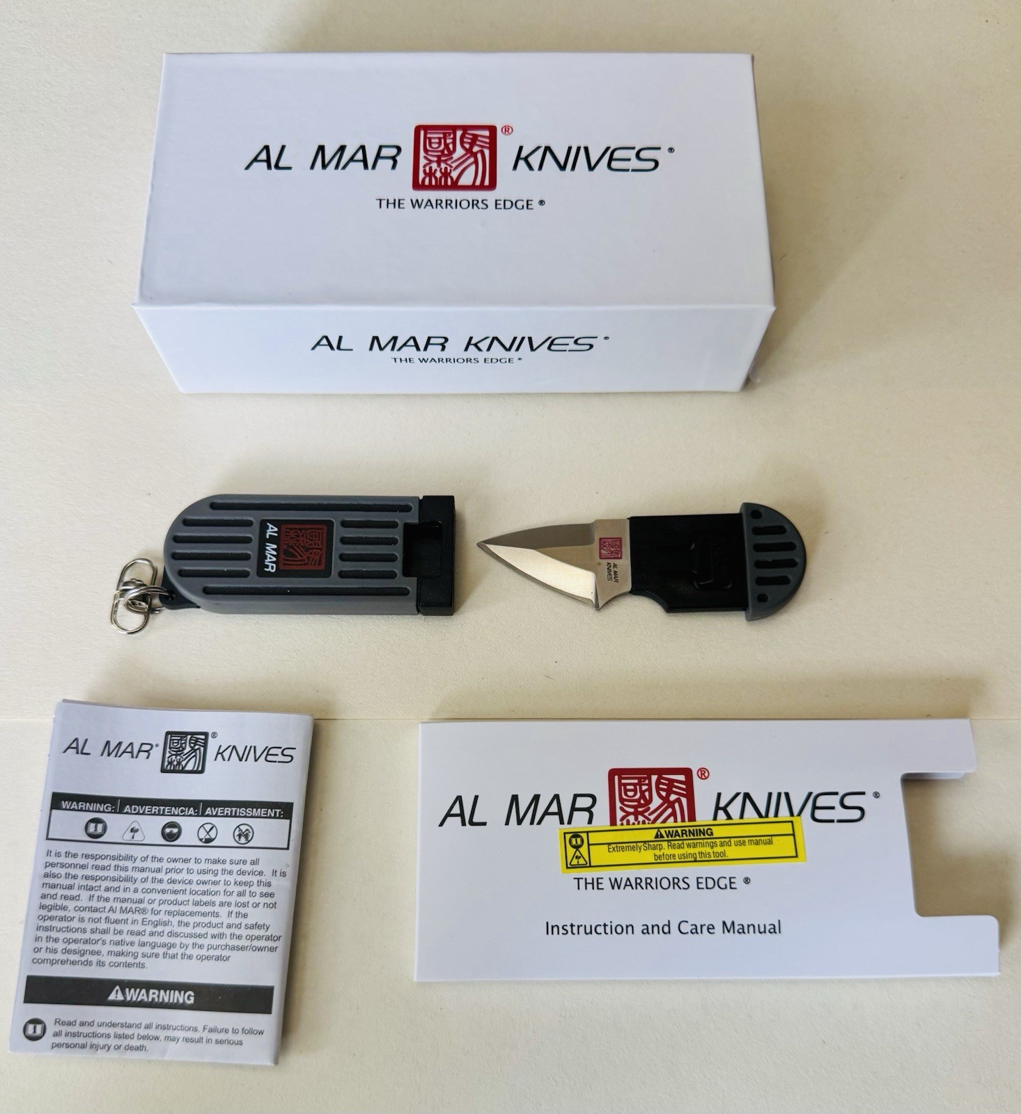 Al Mar Stinger Keychain Fixed Blade Knife Gray/Black (1.3″ Satin)