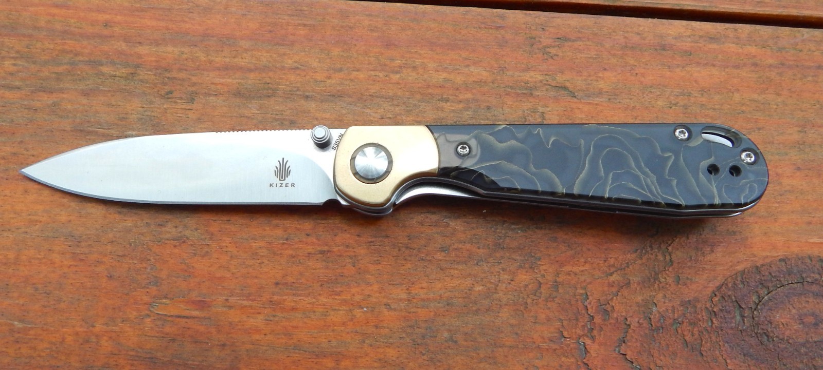 Kizer Cutlery PPY Pocket Knife Linerlock Brass & Raffir Folding CPM-S35VN Blade