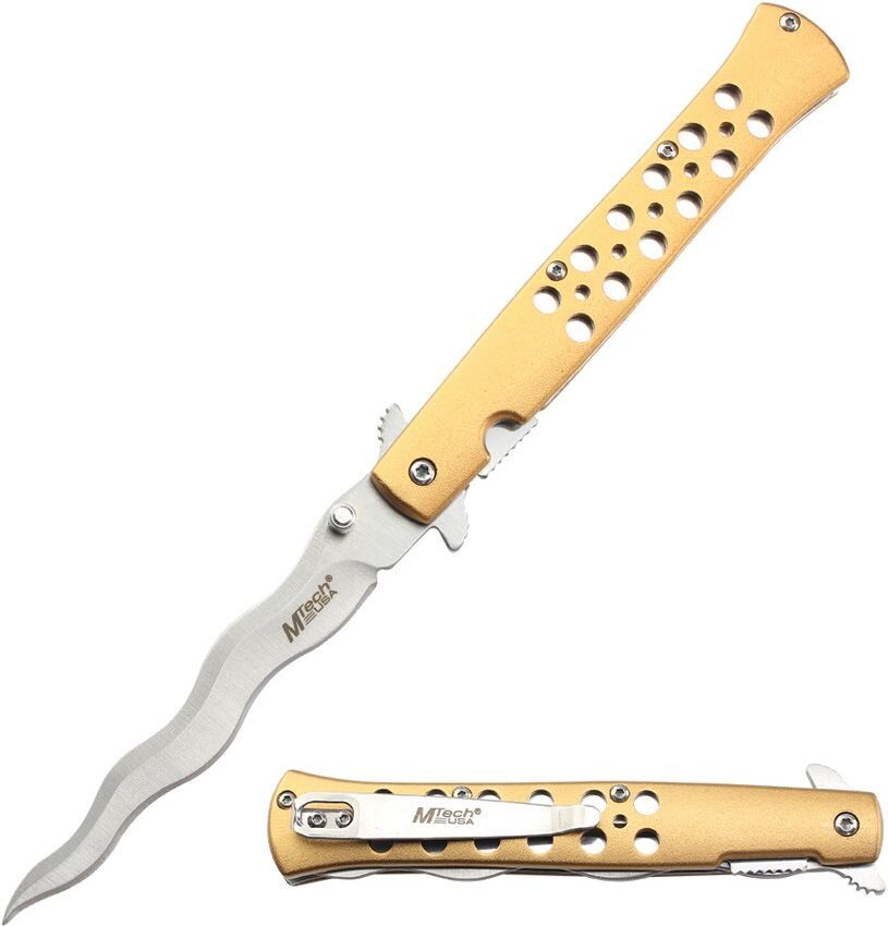 MTech Spring Assisted Folding Knife 4″ 3Cr13MoV Steel Wavy Blade Aluminum Handle