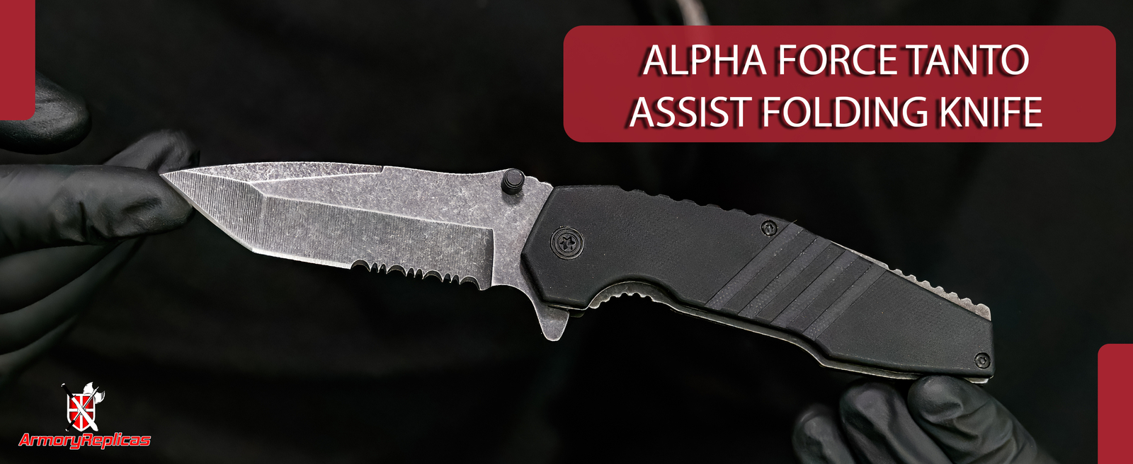 Alpha Force Tanto Assisted Knife for Camping & Hunting Durable 3CR13 Steel Blade