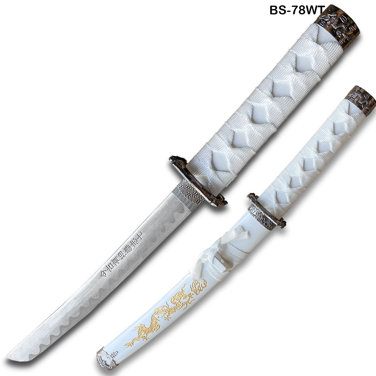 Tanto 21″ Sword w/ Gold Dragon Engraved White Scabbard