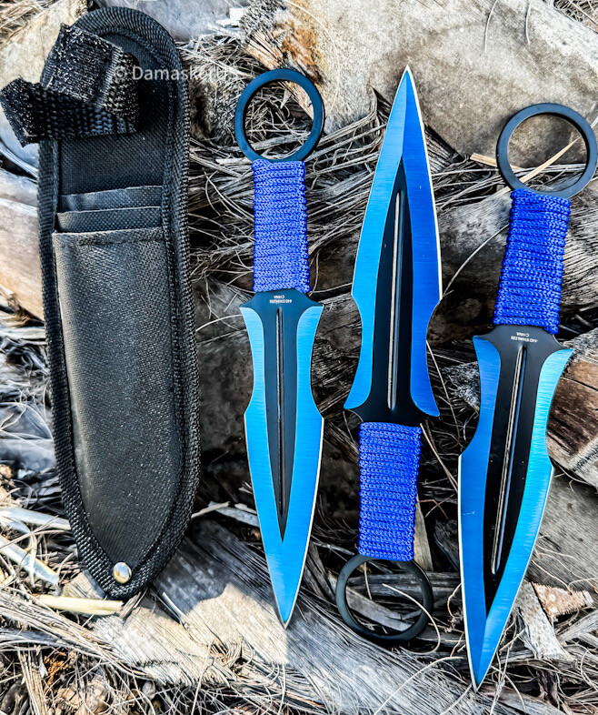 7.5″ Blue Color Throwing Knife 3pc Set With Nylon Sheath