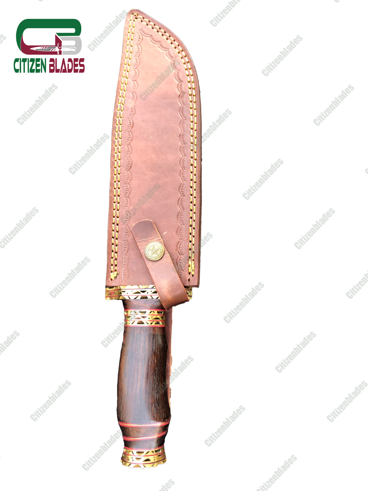 Custom Handmade Damascus steel hunting knife. wooden handle and brass spacer. US
