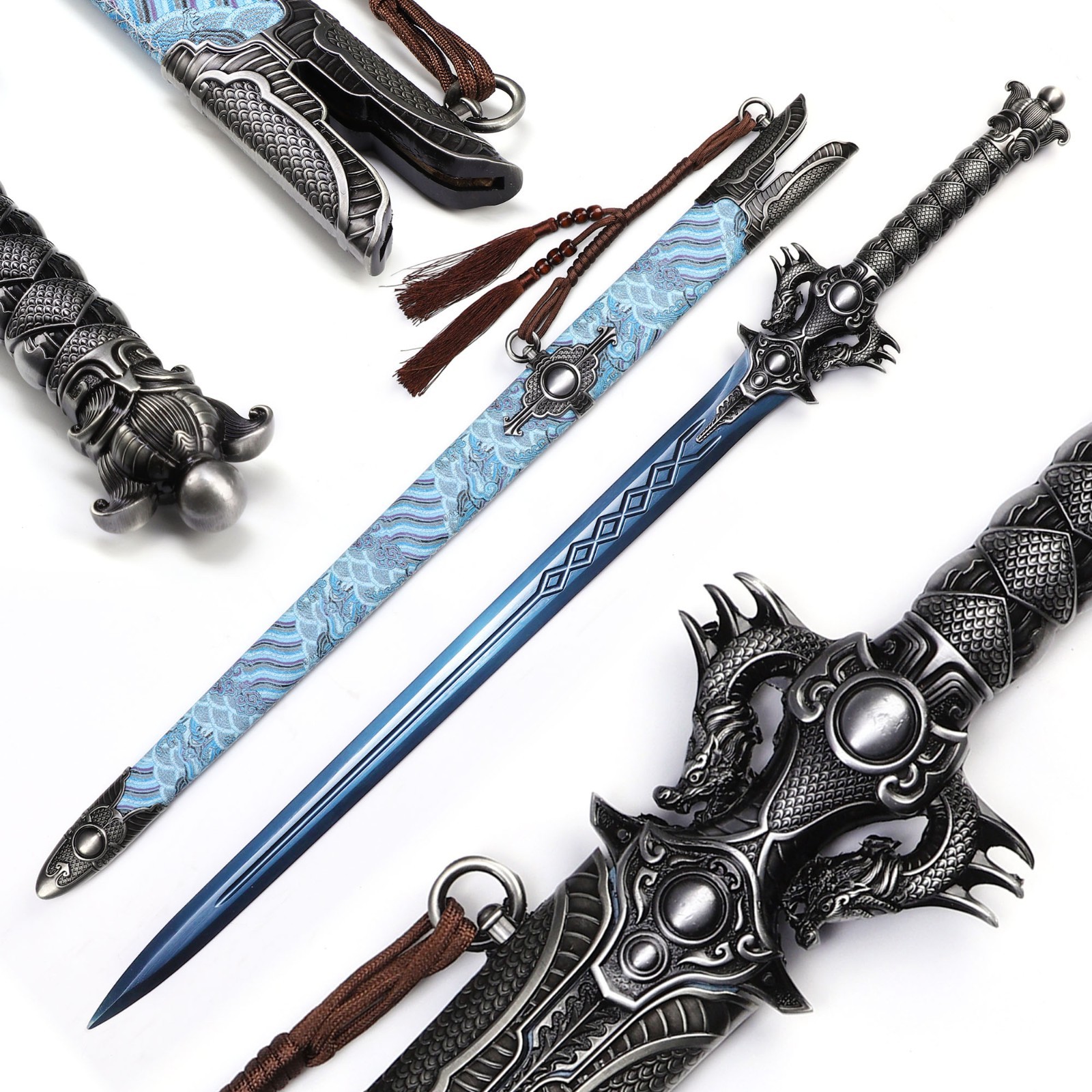 Chinese Straight Sword, Auspicious Cloud Dragon Patterned Scabbard,Handmade