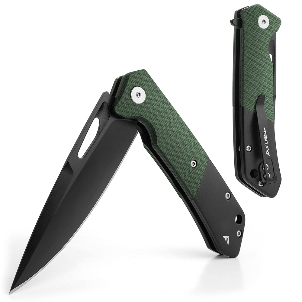 FLISSA Folding Pocket Knife SANDVIK 14C28N Blade Knife with Micarta-Steel Handle