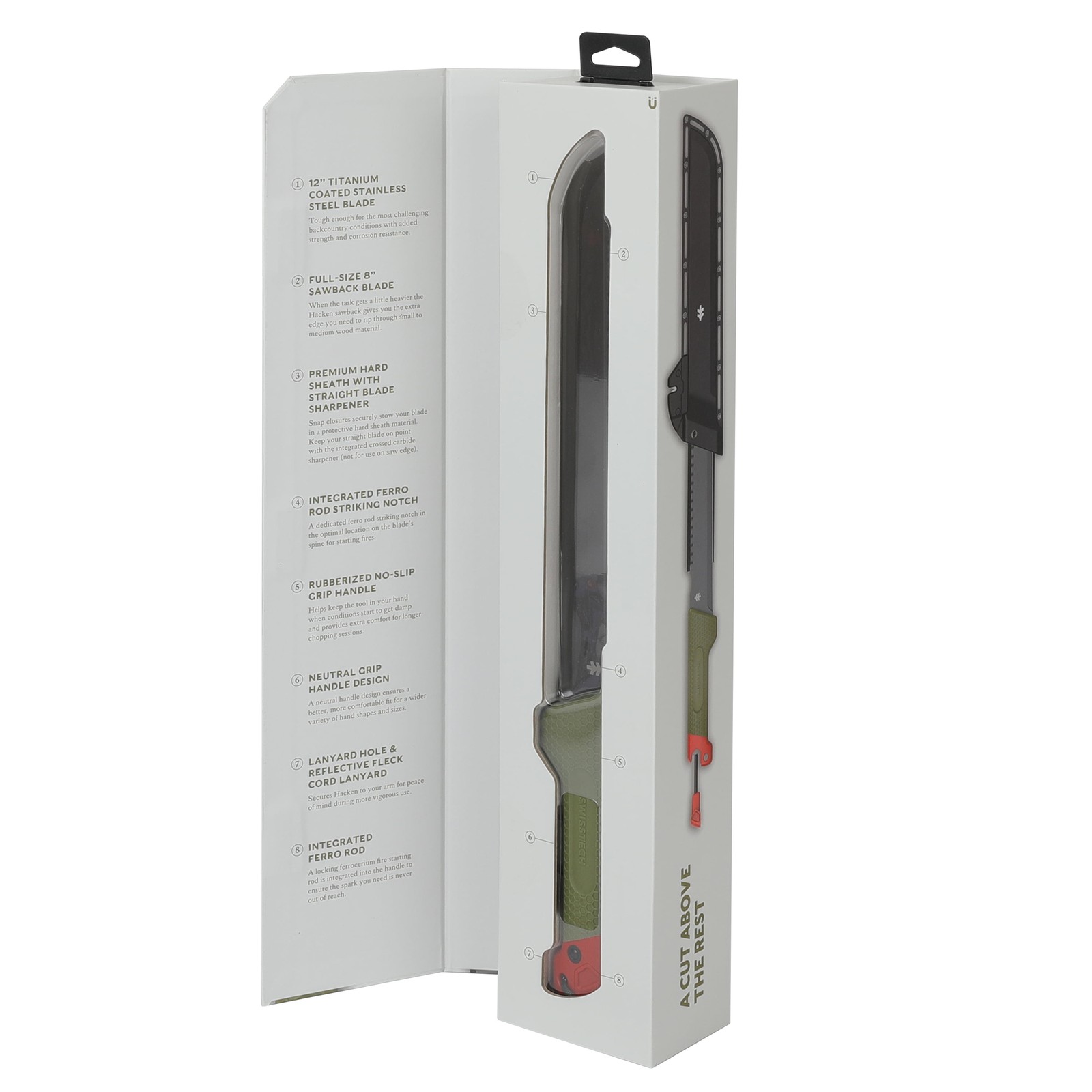 Swiss Tech 18-inch Sawtooth Machete, Titanium-Coated Stainless Steel Blade