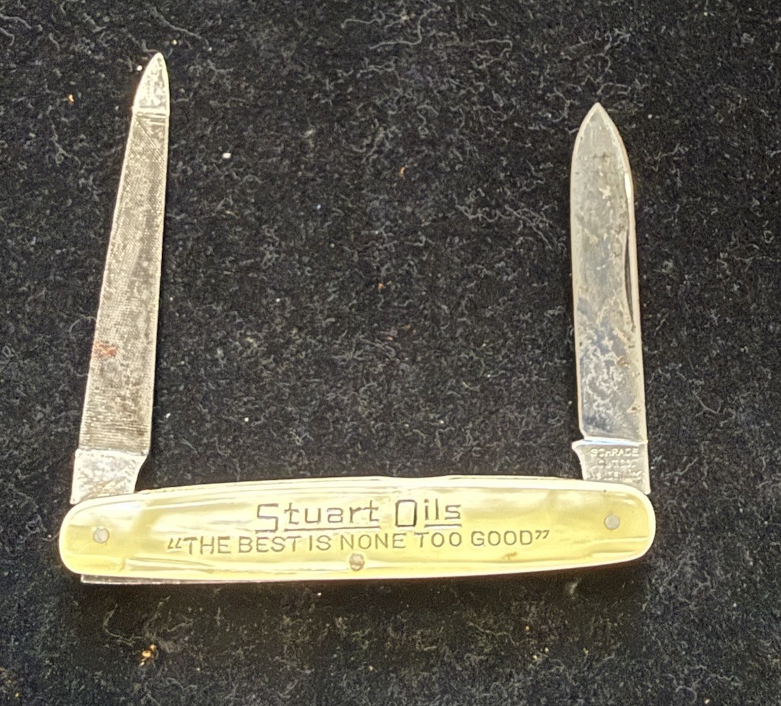 Vintage Schrade Cut Co Walden Stuart Oils The Best Is None Too Good Pocket Knife