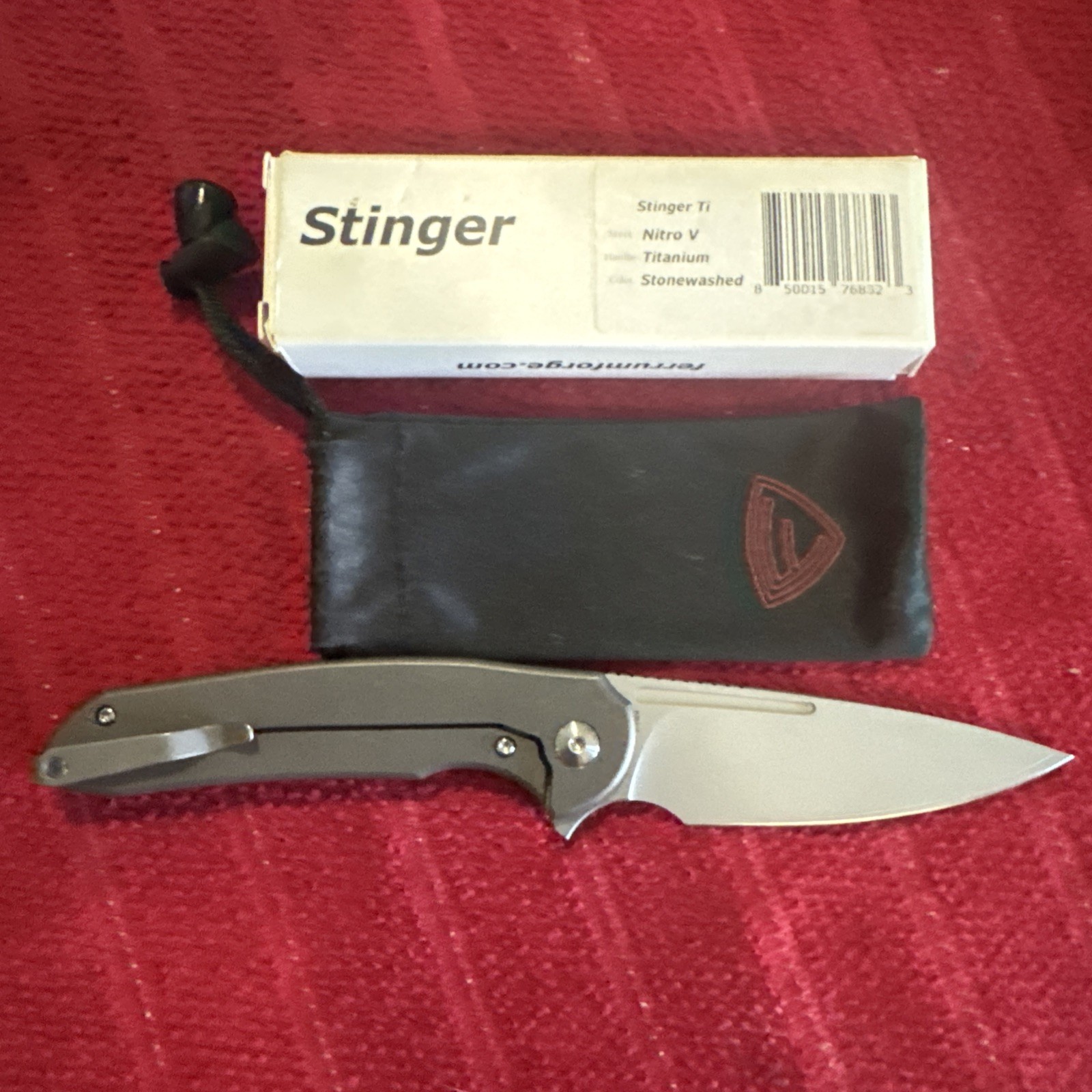 Ferrum Forge Knife Folding Knife 3″ Nitro V stonewashed, Gray Titanium Handle