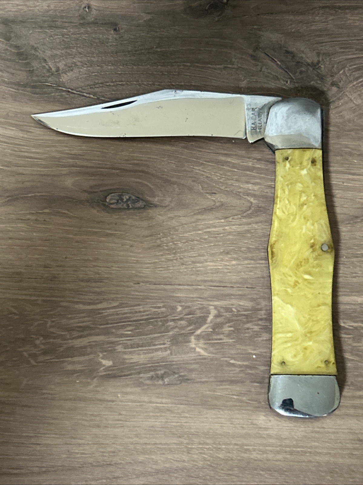 Vintage KaBar/Union Cutlery Co. Lg. Coke Bottle Yellow Celluloid Handle Mint